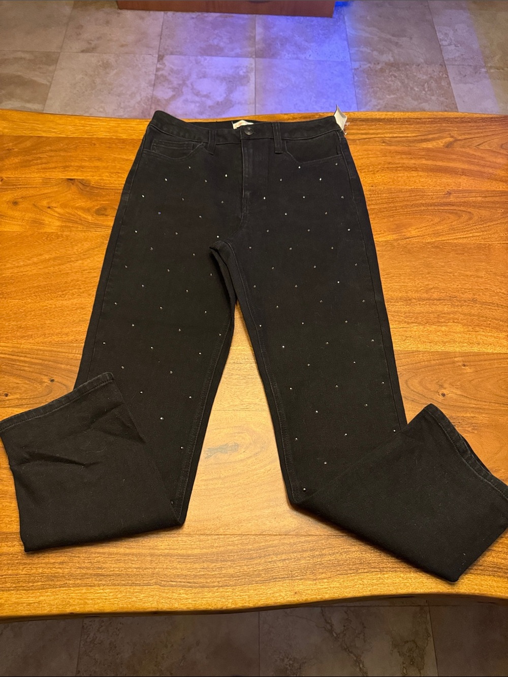 Women's Black Straight Leg Jeans with Subtle Stud Detailing